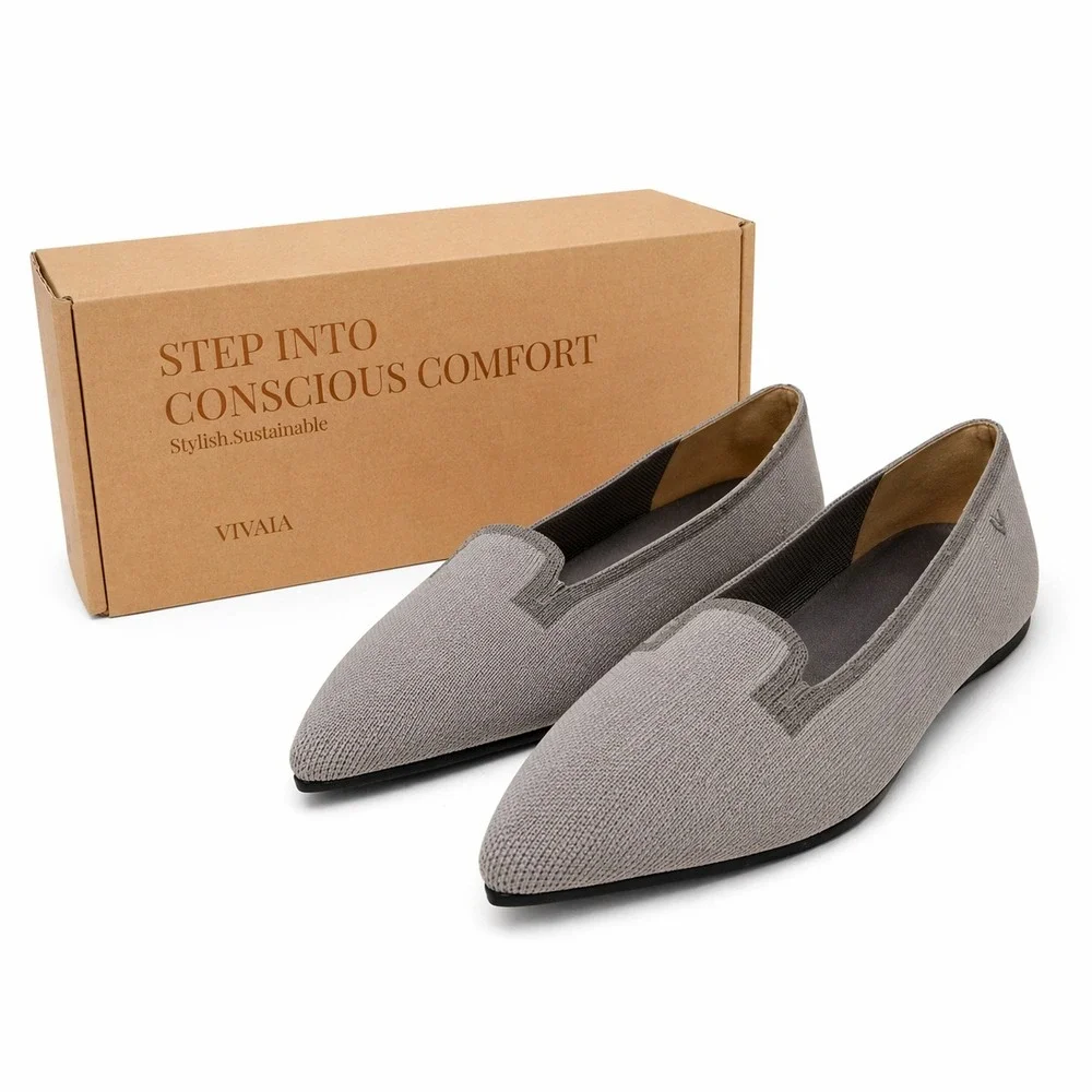 VIVAIA Manon Pointed-Toe Knit Flats Cloud Grey | EU 42 / US 10.5